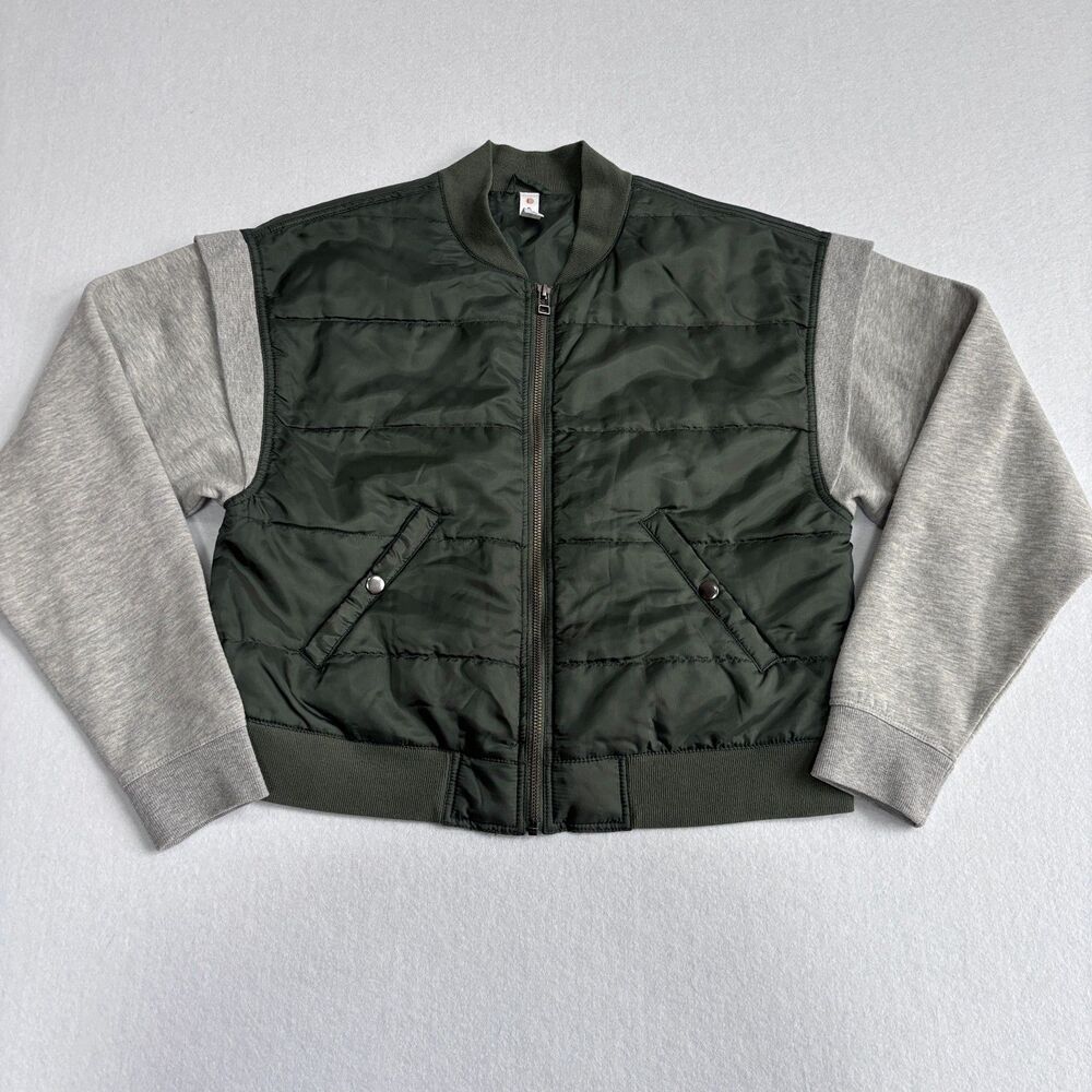 Daily Practice Anthropologie Skill Set Jersey-Sleeve Puffer Jacket Womens S Gray